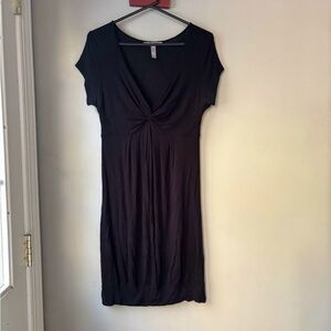 Y2K American Rag Black Twist V Neck Short Sleeve Dress L